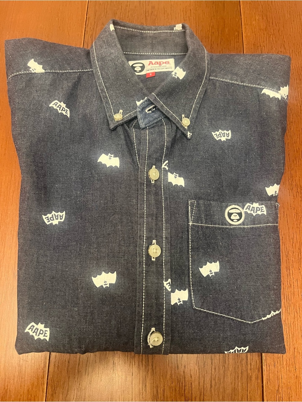 Aape-By a Bathing APE Moonface denim button down shirt Sz S